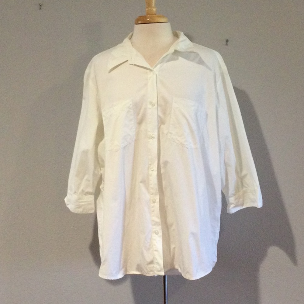 Venezia Jeans Clothing Co. White Front Collared 3/4 Sleeve Shirt Sz 18/20